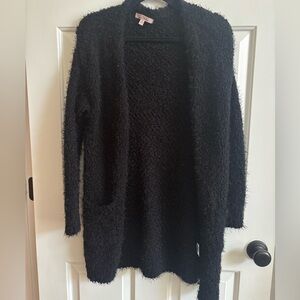 Love Tree Black Fuzzy Open-Front Women's Cardigan